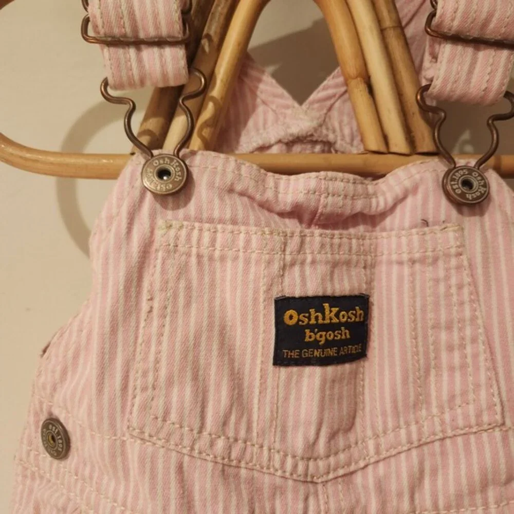 Vintage style OshKosh B'gosh‎ Pink White Stripe Overalls Dress Baby Girl 12m